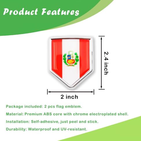 Newperlite Peru Flag Decal Sticker Car Emblem Peruvian Flag Car Decoration Accessories Chrome Shield for Truck Vehicles Cars, 2 Pack in Saudi Arabia
