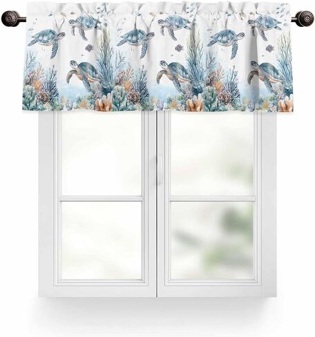 Sea Turtle Kitchen Valance Ocean Coral Curtain Valance for Windows Sea Marine Life Light Filtering Rod Pocket Window Treatment Curtain Valance for Living Room Bedroom 42" W x 12" L in Kuwait