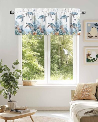 Sea Turtle Kitchen Valance Ocean Coral Curtain Valance for Windows Sea Marine Life Light Filtering Rod Pocket Window Treatment Curtain Valance for Living Room Bedroom 42" W x 12" L in Kuwait