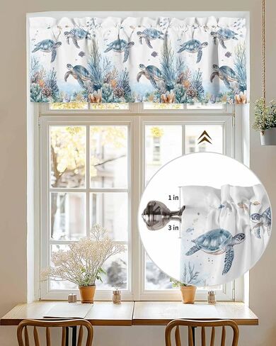 Sea Turtle Kitchen Valance Ocean Coral Curtain Valance for Windows Sea Marine Life Light Filtering Rod Pocket Window Treatment Curtain Valance for Living Room Bedroom 42" W x 12" L in Kuwait