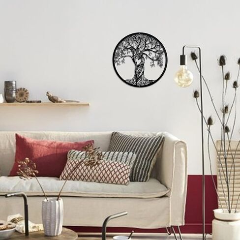 ديكور حائط معدني من Acopelo، منحوتة جدارية فنية على شكل شجرة، لوحة فنية جدارية معدنية معلقة لغرفة المعيشة وغرفة النوم في الداخل والخارج، شجرة حياة سوداء ريفية مقطوعة بالليزر، 12 بوصة (30 سم) (أسود، متوسط) in Kuwait