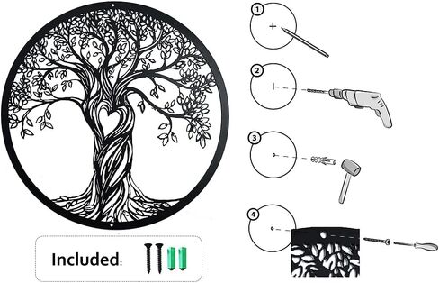 ديكور حائط معدني من Acopelo، منحوتة جدارية فنية على شكل شجرة، لوحة فنية جدارية معدنية معلقة لغرفة المعيشة وغرفة النوم في الداخل والخارج، شجرة حياة سوداء ريفية مقطوعة بالليزر، 12 بوصة (30 سم) (أسود، متوسط) in Kuwait