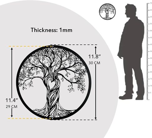 ديكور حائط معدني من Acopelo، منحوتة جدارية فنية على شكل شجرة، لوحة فنية جدارية معدنية معلقة لغرفة المعيشة وغرفة النوم في الداخل والخارج، شجرة حياة سوداء ريفية مقطوعة بالليزر، 12 بوصة (30 سم) (أسود، متوسط) in Kuwait