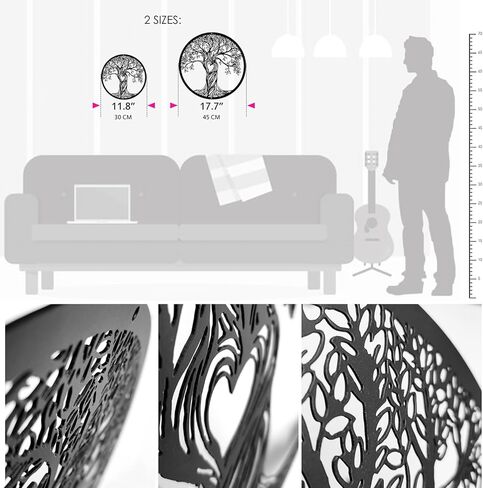 ديكور حائط معدني من Acopelo، منحوتة جدارية فنية على شكل شجرة، لوحة فنية جدارية معدنية معلقة لغرفة المعيشة وغرفة النوم في الداخل والخارج، شجرة حياة سوداء ريفية مقطوعة بالليزر، 12 بوصة (30 سم) (أسود، متوسط) in Kuwait