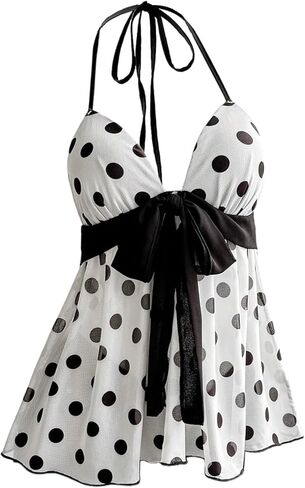 SweatyRocks Women's Polka Dots Mesh Peplum Top with Built in Bra Flowy V Neck Halter Tops in Saudi Arabia