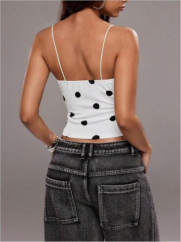 Milumia Women's Y2k Polka Dots Cami Crop Top V Neck Spaghetti Strap Fitted Camisole Tops in Saudi Arabia