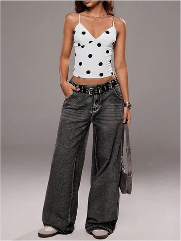 Milumia Women's Y2k Polka Dots Cami Crop Top V Neck Spaghetti Strap Fitted Camisole Tops in Saudi Arabia