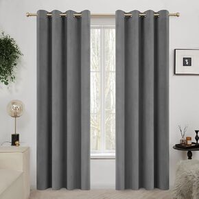 Deconovo 100% Blackout Curtains Velvet, 52x84 Inch, Grey, Grommet Thermal Insulated Curtain for Bedroom, Curtains with Microfiber Coating, 2 Panels in Kuwait