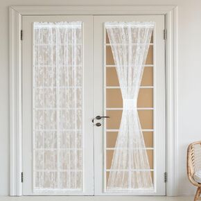 الدانتيل الفرنسي ستارة الباب 72 بوصة طويلة الأزهار الفوال الستائر شبه شير الأبيض الستار الجانبي للباب الزجاجي الفناء الأمامي الباب Tieback وشملت، 2 لوحات in Kuwait