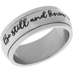 مجوهرات الخرز واللؤلؤ 8 مم من الفولاذ المقاوم للصدأ للنساء والرجال حلقة دوارة ملهمة كن ثابتًا واعلم أنني الله مزمور 46:10 القلق المسيحي الديني وتخفيف التوتر مقاسات من 6 إلى 9 in Kuwait