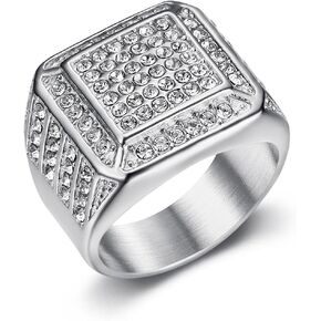 مثلج خارج الدائري للرجال السلس حلقة مربعة الهيب هوب الدائري 316 الفولاذ المقاوم للصدأ حلقات السائق مشع بلينغ الكوبي نمط مثلج خارج مجوهرات الشرير الدائري نادي حلقة معدنية ثقيلة حفل زفاف in Kuwait