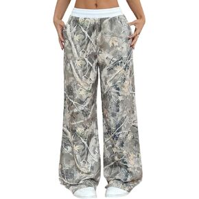 Girl's Wide Leg Sweatpants Y2k Camo Sweatpants Elastic Waist Lounge Trousers with Pockets Vintage Streetwear in Kuwait