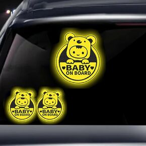 قطعتان من ملصقات اللافتات المؤكدة للأطفال على اللوحة، ملصقات عاكسة للأطفال على متن الطائرة، ملصقات تحذيرية لسلامة الأطفال للسيارات - أصفر ساطع، متينة (للأطفال على اللوحة) in Kuwait