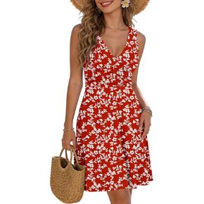 AUSELILY Dresses for Women Floral Sleeveless Deep V Neck Smocked Waist A-Line Dress with Pockets in Saudi Arabia