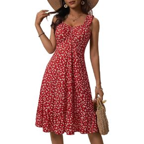 فستان نسائي صيفي متوسط ​​الطول من GUBERRY 2026 بأشرطة مطاطية ورقبة على شكل قلب وجذاب منقوش عليه زهور على شكل حرف a للنساء in Kuwait