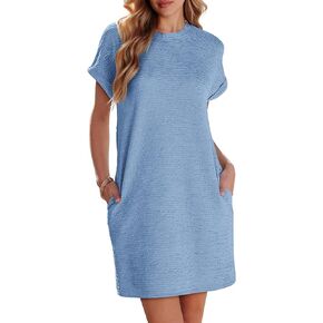 KISSMODA Womens Summer Dresses Casual Short Sleeve Beach Mini Tshirt Dress with Pockets in Kuwait