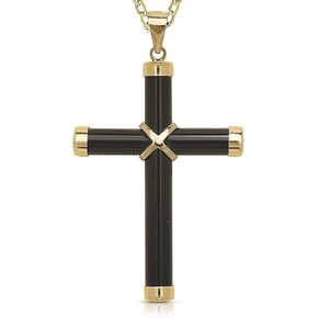 Lucky&Store Black Onyx 14k Gold Cross Charm Pendant/Necklace With 18 Inches Yellow Gold Rope Chain - Religious Cross Pendant in Saudi Arabia