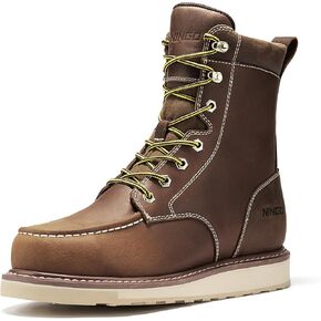 NINGO Steel Toe Work Boots for Men, 8 Inches Waterproof Moc Toe Construction Boots with Non Slip Wedge Outsole, Full-Grain Leather EH Protection Mens Safety Work Shoes, for Industrial, Welding in Kuwait