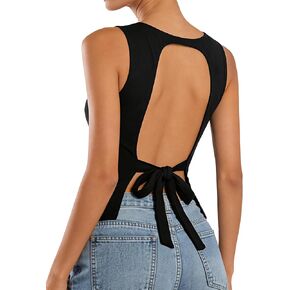 LovelyWholesale Womens Open Back Tank Tops Sexy Sleeveless Boat Neck Tie Back Tops in Kuwait