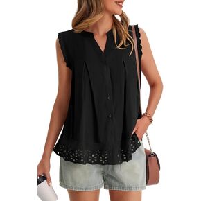 Cicy Bell Womens Summer Eyelet Tank Tops V Neck Ruffle Sleeveless Button Down Shirts Casual Cotton Loose Fit Tees in Kuwait