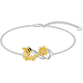 Dorunmo Turtle/Bee Sunflower/Dragonfly Bracelet 925 Sterling Silver Infinity Bracelet Mother’s Day Birthday Jewelry Gifts for Women Wife Girlfriend Mom Her in Kuwait