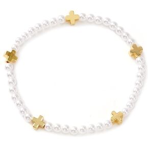 Gold Cross Pearl Beads Bracelet Stack for Women,Dainty White Stackable Bracelets Charm Handmade Fashion Jewelry Gifts in Kuwait