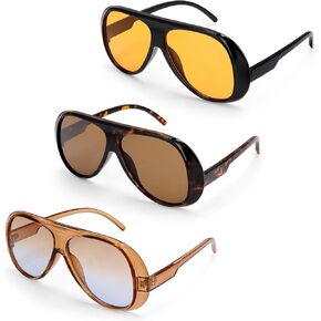 JATEBI 3 Pcs Retro Oversized Aviator Sunglasses for Women Men 70s Trendy Thick Sun Glasses UV400 in Kuwait