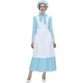 زي Vikidoky النسائي الرائد فستان الأزهار الزي الرسمي الاستعماري التاريخي مع قبعة مريلة ملابس الهالوين التنكرية in Kuwait