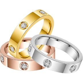 Fullrainbow 18K Gold Plated Rings 3 PCS Gold Love Rings for Women Stainless Steel Friendship Band Wedding Party Trendy Jewelry Gift in Kuwait