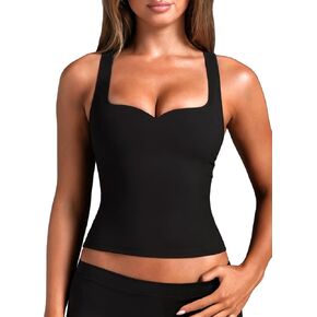 OZICERD Women Sweetheart Neck Racerback Tank Top Built in Bra Workout Gym Tops Yoga Pilates Camisole Shirt Sleeveless Fitted in Kuwait