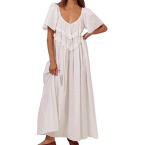 Awoscut Women's Oversized Boho Maxi Dress Centre Front Buttons Open Scoop Back Long Dresses Elegant Party Dress in Saudi Arabia