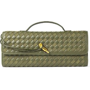 Joryin Woven Purse For Women Evening Clutch Woven Leather Handbags Crossbody Bag Suede Purse Formal Evening Bag, Olive in Kuwait
