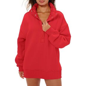 Locachy Women's Henley Neck Button Oversized Sweatshirt Casual Long Sleeve Pullover Tops 2025 Fashion Outfits Clothes Red M in Kuwait
