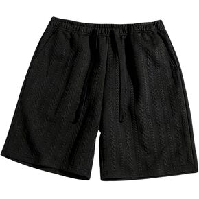 Men's Knit Athletic Shorts with Elastic Waistband and Drawstring Textured for Basketball Fitness and Daily Casual Wear in Kuwait