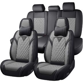 Car Seat Covers for Volkswagen Atlas 2018-2026, Premium Nappa Leather Waterproof & Anti-Slip, Full Coverage Customized fit Volkswagen Atlas Seat Covers Full Set (5 Seats Standard,Black-White) in Kuwait