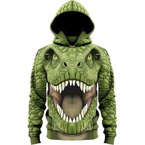 Men Hoodie 3D Printed Sweatshirt Polyester Dinosaur Tyrannosaurus Halloween Green Lightweight in Saudi Arabia