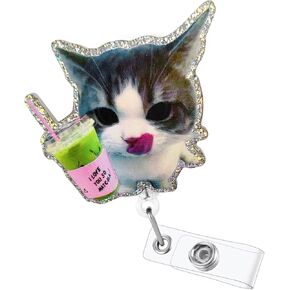 بكرة شارة قطة لطيفة، حامل شارة تعريف مضحكة قابلة للسحب مع مشبك، حامل شارة ماتشا للقطط للممرضة RN CNA LPN المعلم والطالب والطبيب in Kuwait