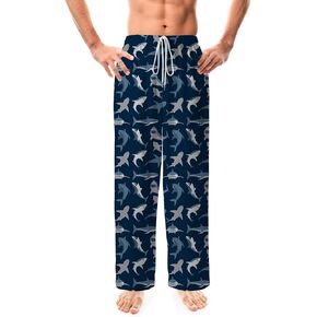 سروال بيجامة للرجال ناعم ومضحك مطبوع عليه سمكة قرش، سروال صالة خفيف الوزن، ملابس نوم مضحكة، قيعان Pj مع جيوب in Kuwait