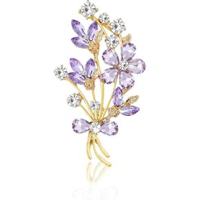 Purple Brooches for Women Vintage Flower Pin Elegant Brooch Pins for Ladies and Womens Sparkling Rhinestone Corsage for Mother Retro Floral Accessories in Kuwait