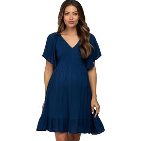 PinkBlush Navy Smocked Front Ruffle Hem Maternity Dress in Kuwait