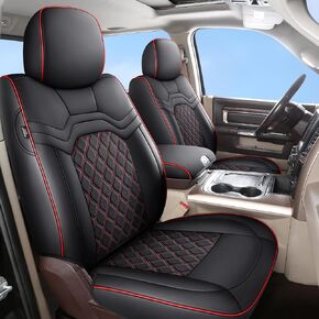 أغطية مقاعد Huidasource لسيارة Dodge RAM، غطاء مقعد مقاوم للماء لـ 2009-2018 RAM 1500، 2010-2025 2500/3500 Crew Mega Cab، 2019-2025 1500 كلاسيكي فقط، يناسب المقعد المنحني/المفرد (مجموعة كاملة/أسود وأحمر) in Kuwait