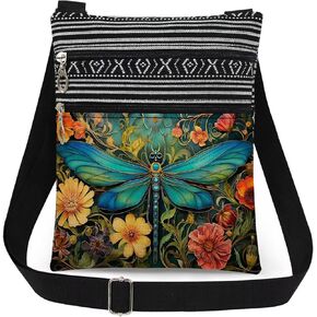حقيبة كروس بحزام كتف قابل للتعديل من Dragonfly Garden وزهور ملونة مع طباعة اليعسوب للنساء حقيبة ساعي هدية عيد ميلاد هدية عيد الميلاد لصديقك عاشق الحشرات in Kuwait