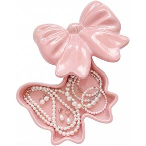 صندوق مجوهرات من السيراميك على شكل قوس وردي على شكل قوس مجوهرات من السيراميك علبة طبق مجوهرات منظم حامل حلقة تخزين لديكور الغرفة صندوق حلية زفاف هدية يوم المرأة للنساء والزوجة وصيفة العروس in Kuwait