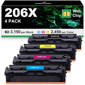 Compatible 206X 206A Toner Cartridges 4 Pack High Yield for HP Color LaserJet Pro MFP M283 M283cdw M283fdw M283fdn M255nw M255dw M282nw Printer (with Chip - Black Cyan Yellow Magenta) in Kuwait