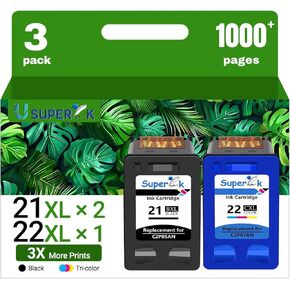 مجموعة خرطوشة حبر 21XL 22XL مُعاد تصنيعها لطابعة HP 21 22 21 XL 22 XL متوافقة مع طابعة DeskJet F4180 F2110 D1560 Officejet 4315 J3680 4315Y FAX 1250 3180 (أسود ثلاثي الألوان، عبوتان) in Kuwait