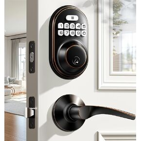 Veise Keyless Entry Door Lock with 2 Lever Handles - Electronic Keypad Deadbolt, Auto Lock, Back Lit & Easy Installation Design, Front Door Handle Sets, Oil Rubbed Bronze in Kuwait