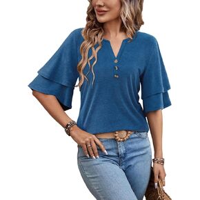 بلايز MixShe للسيدات بفتحة رقبة على شكل حرف V وأكمام مكشكشة كاجوال صيفية خفيفة الوزن in Kuwait