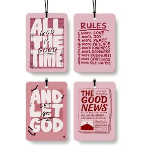 الرجعية الوردي المسيحي سيارة الهواء المعطر 4 قطع، آيات الكتاب المقدس محايدة شنقا معطر الهواء للسيارات الحمام النوم كتب الديكور، خمر الملحقات الدينية الهدايا للنساء الرجال in Kuwait