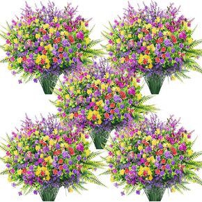 24 حزمة من الزهور الاصطناعية من Der Rose للأماكن الخارجية المقاومة للأشعة فوق البنفسجية والزهور الزائفة الربيعية للحديقة والفناء والشرفة والمزرعة وديكور صندوق النوافذ المنزلي (ملون) in Kuwait