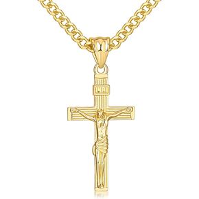 Gold Plated Cross Necklace for Men 14K Gold Plated Cross Necklace for Men Crosses Chain Necklaces for Mens Paired with 4.3mm Cuban Chain Crucifix Pendant Mens Crosses Necklaces 20/22/24in in Kuwait